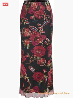 Mesh Floral Boho High Waisted Grunge Midi Skirt